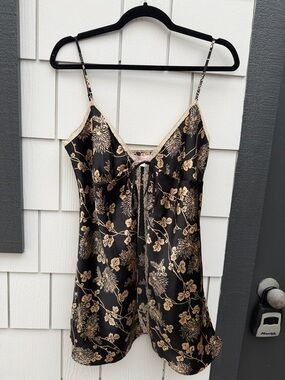 Victoria's Secret Black and Gold Floral Satin Slip